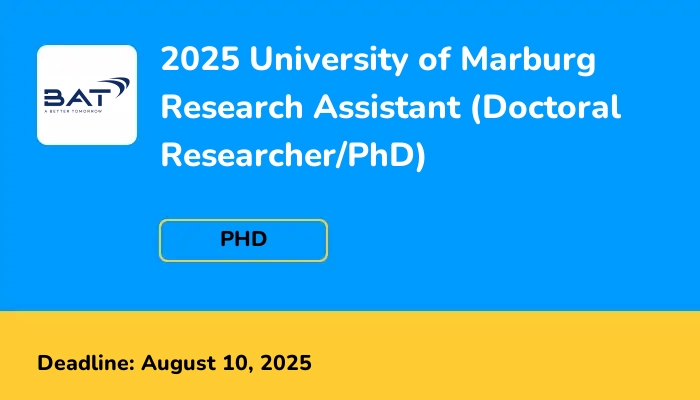 2025 University of Marburg Research Assistant (Doctoral Researcher/PhD)