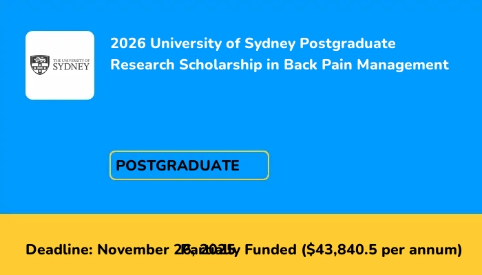 2026 University of Sydney Postgraduate Research Scholarship in Back Pain Management