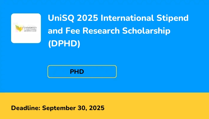 UniSQ 2025 International Stipend and Fee Research Scholarship (DPHD)