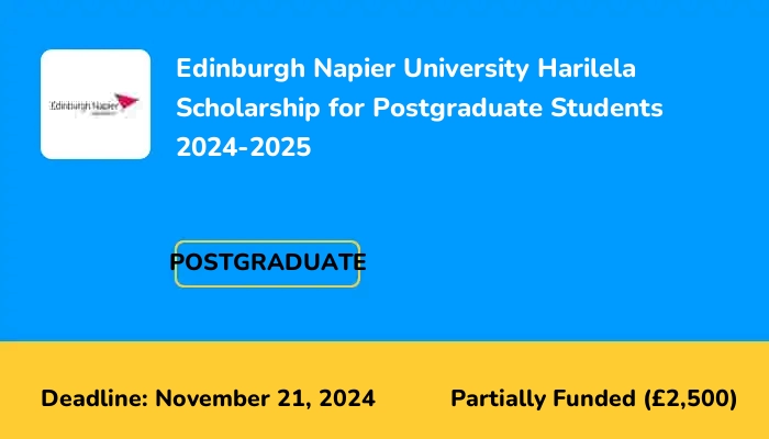 Edinburgh Napier University Harilela Scholarship for Postgraduate Students 2024-2025