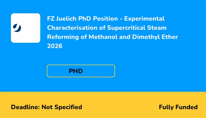 FZ Juelich PhD Position - Experimental Characterisation of Supercritical Steam Reforming of Methanol and Dimethyl Ether 2026