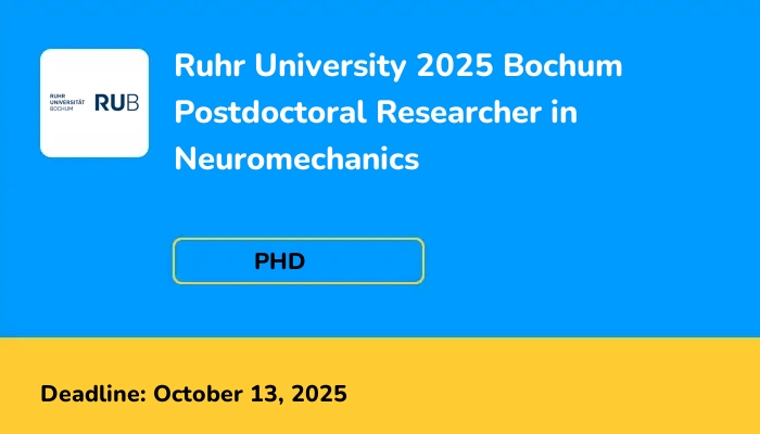 Ruhr University 2025 Bochum Postdoctoral Researcher in Neuromechanics