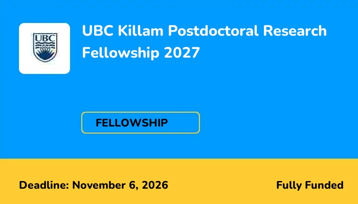 UBC Killam Postdoctoral Research Fellowship 2027