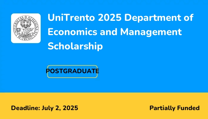 UniTrento 2025 Department of Economics and Management Scholarship