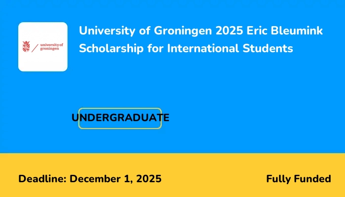 University of Groningen 2025 Eric Bleumink Scholarship for International Students
