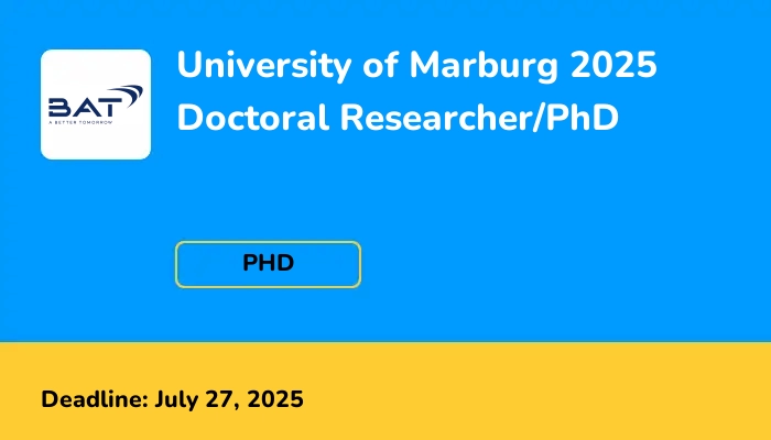 University of Marburg 2025 Doctoral Researcher/PhD