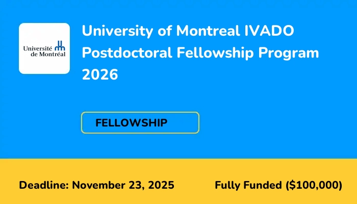 University of Montreal IVADO Postdoctoral Fellowship Program 2026