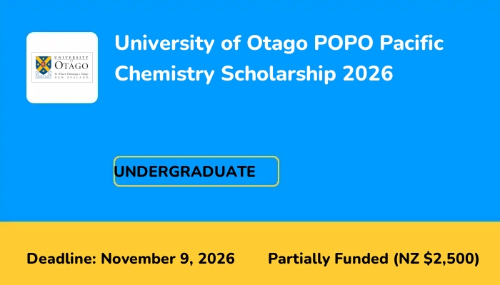 University of Otago POPO Pacific Chemistry Scholarship 2026
