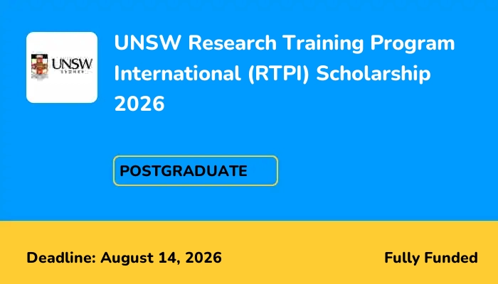 UNSW Research Training Program International (RTPI) Scholarship 2026